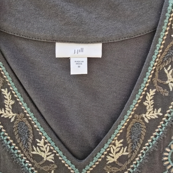 J.Jill Medium Modal Blend Embroidery Green Shift Dress - Picture 4 of 11